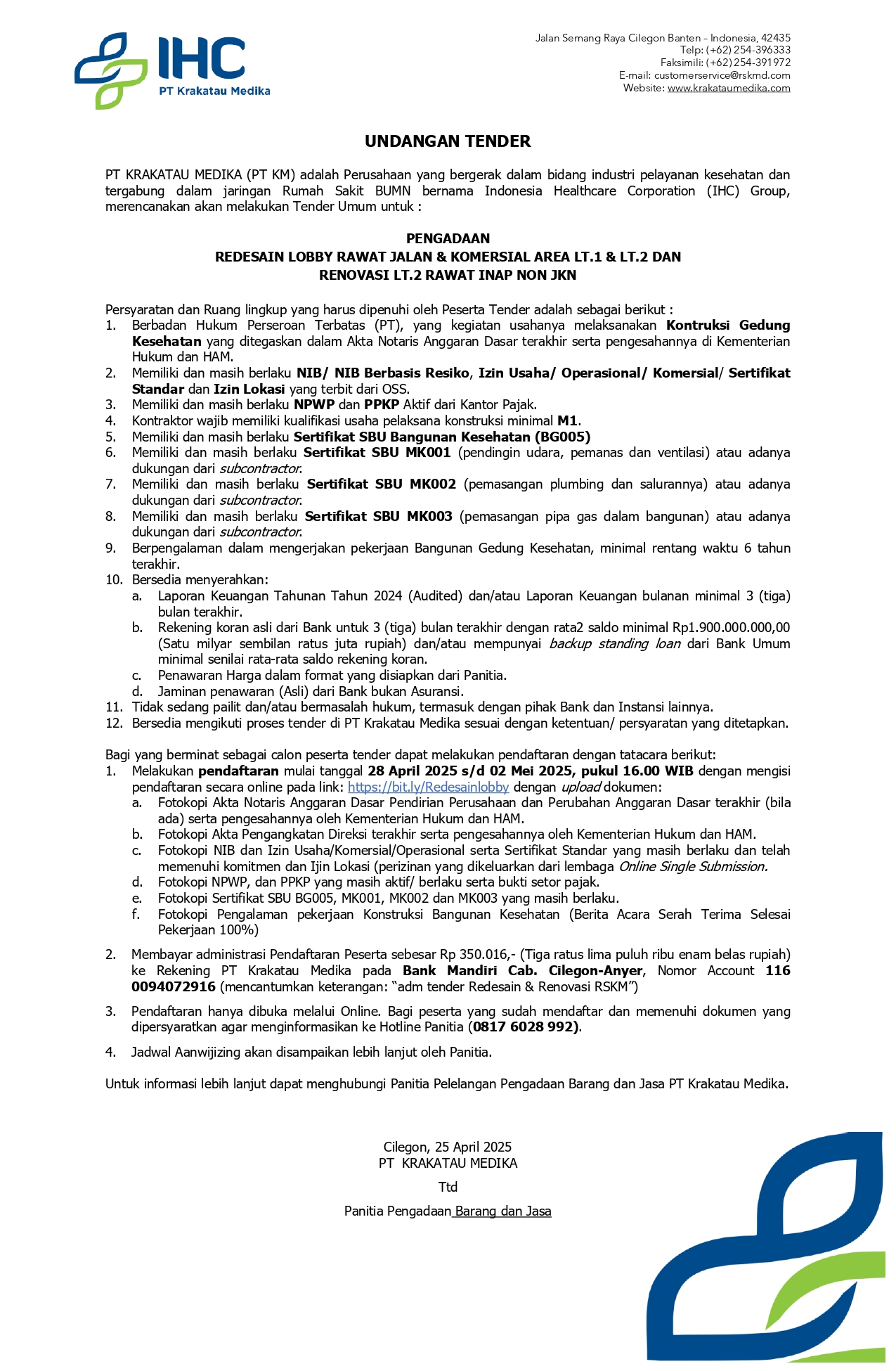 Pengumuman Lelang Redesign Lobby